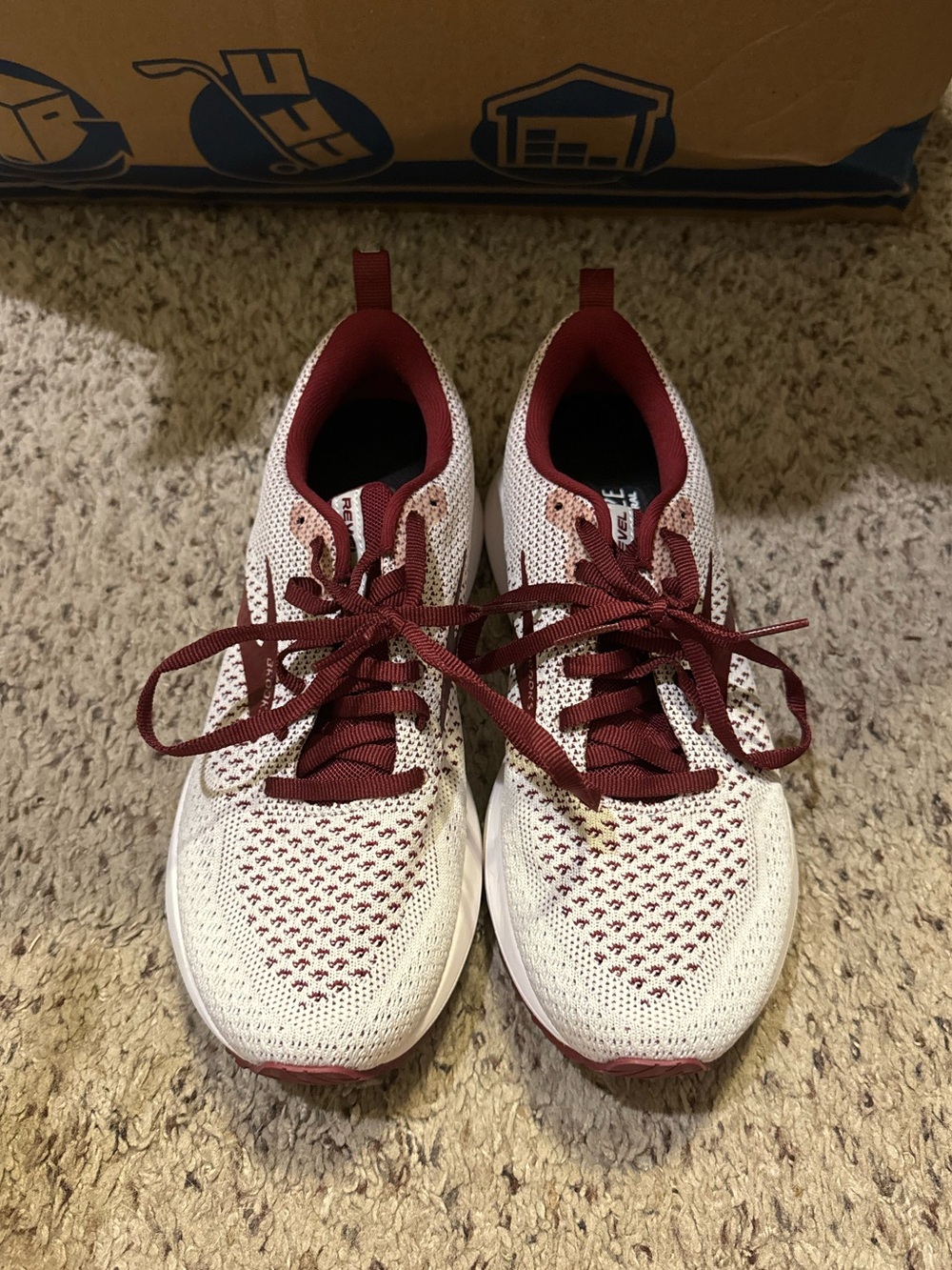 Women's Lightweight Knit Running Sneakers - White & Burgundy Brooks Revel 4